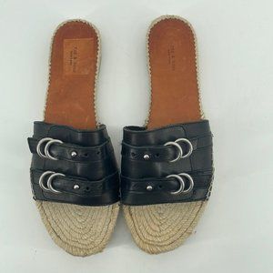 Rag & Bone Jules Espadrille Slide Sandal Black leather buckle detail sz 9.5